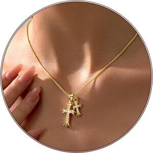 Women's 14K Plated Dainty Pendant Cross Chain Faith Crucifix Choker Jewelry